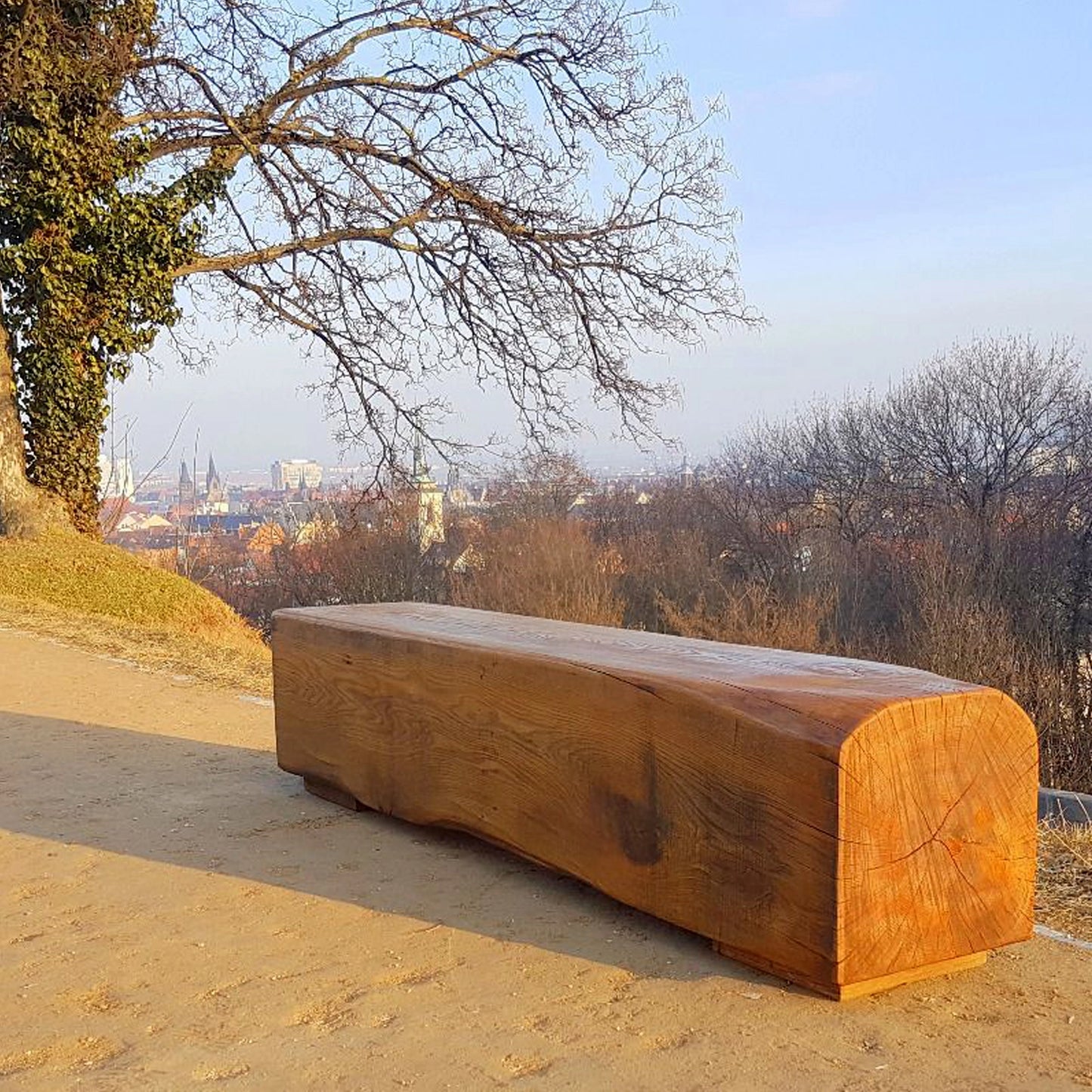Gartenbank Panorama-Sitzbank aus massiver Eiche